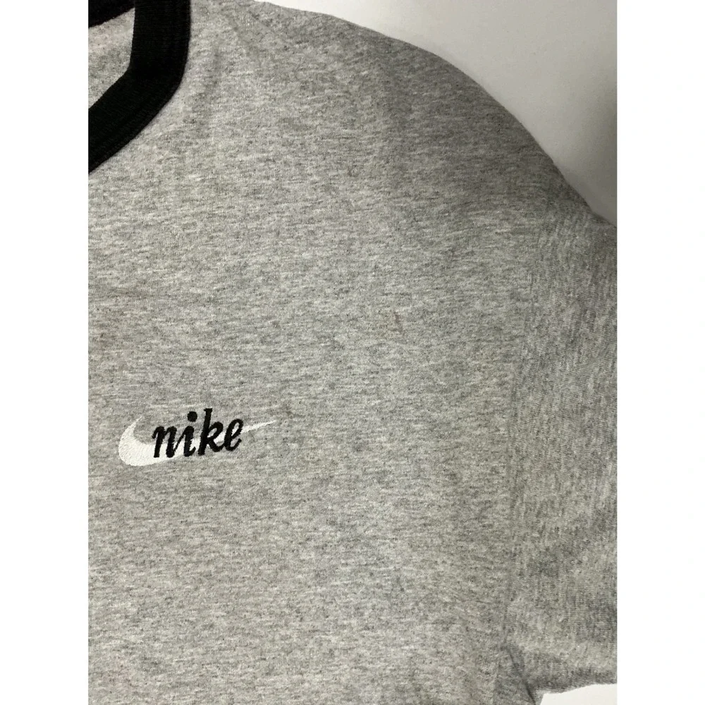 VTG USA Made 90s Nike Gray Long Sleeve Swoosh Ringer T Shirt Mens‎ M Distressed